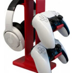 Suporte Gamer 2 Controles PS5/Xbox + Headset Fone – Organizador Vertical Universal