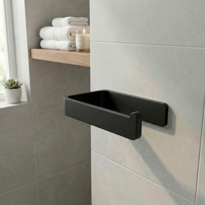 Suporte Papel Higiênico Adesivo de Parede sem Furos – Preto/Branco